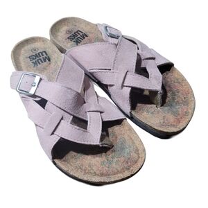 Muk Luks Lavender Suede Criss-Cross Sandals